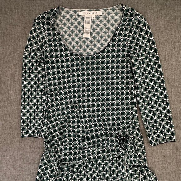 Max Studio Dress Wrap Side‎ Tye Small Stretch Green White Geometric Print - Picture 2 of 13